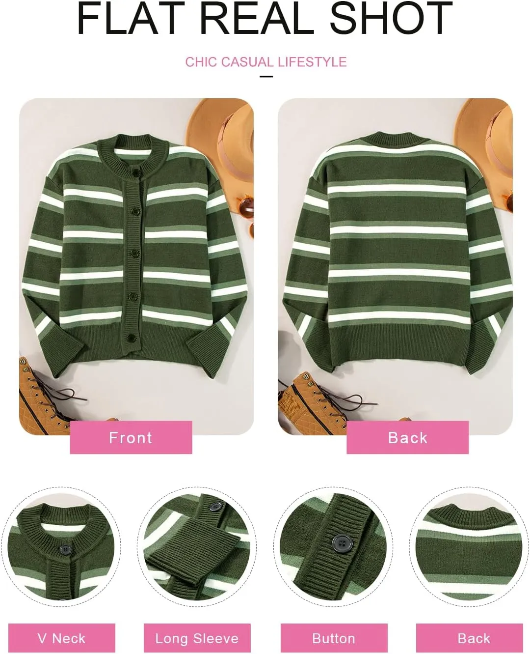 EVALESS Women's Striped Cardigan Sweaters Trendy Lightweight Chunky Knit Cropped Sweaters Outfits Outerwear Coats