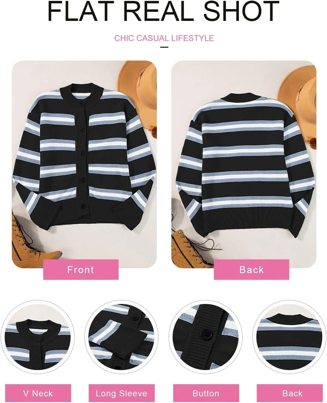 EVALESS Women's Striped Cardigan Sweaters Trendy Lightweight Chunky Knit Cropped Sweaters Outfits Outerwear Coats