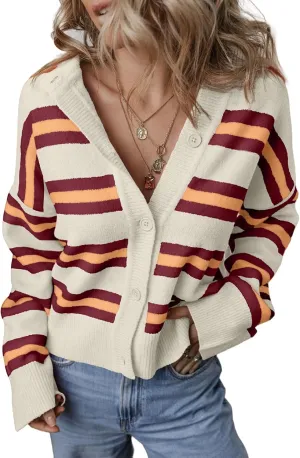 EVALESS Women's Striped Cardigan Sweaters Trendy Lightweight Chunky Knit Cropped Sweaters Outfits Outerwear Coats