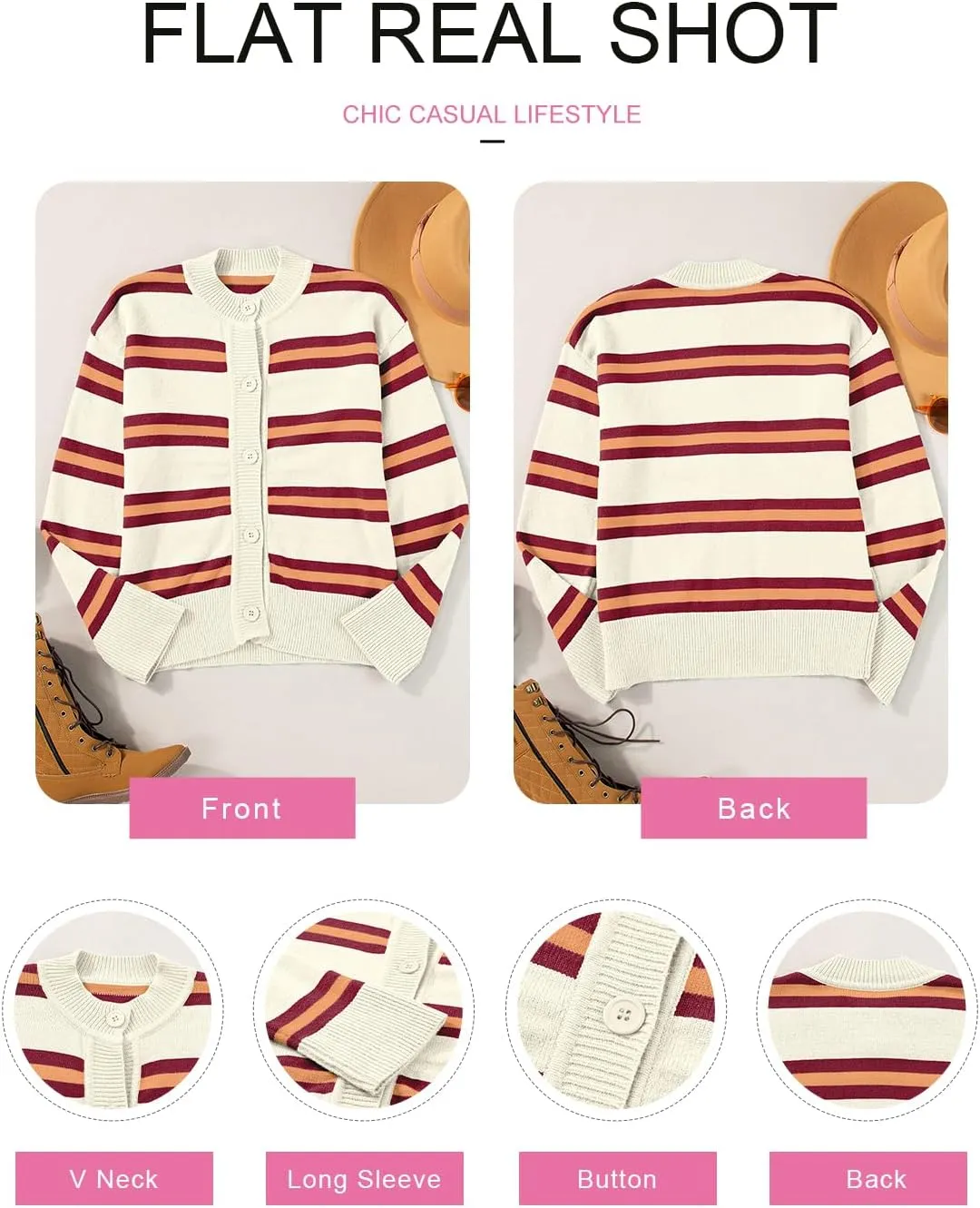 EVALESS Women's Striped Cardigan Sweaters Trendy Lightweight Chunky Knit Cropped Sweaters Outfits Outerwear Coats