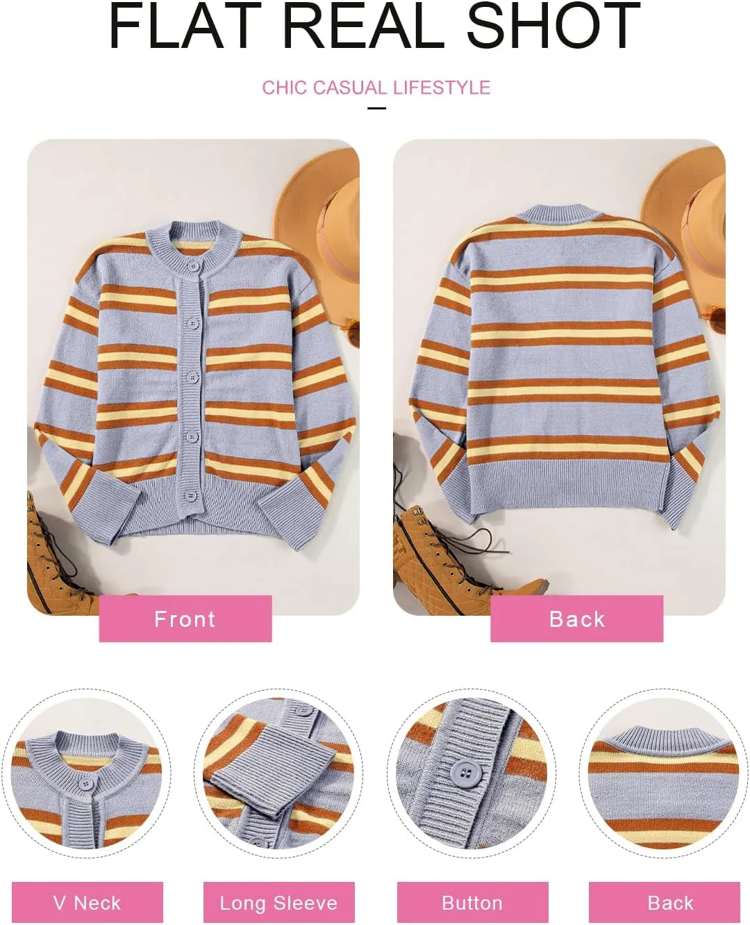 EVALESS Women's Striped Cardigan Sweaters Trendy Lightweight Chunky Knit Cropped Sweaters Outfits Outerwear Coats