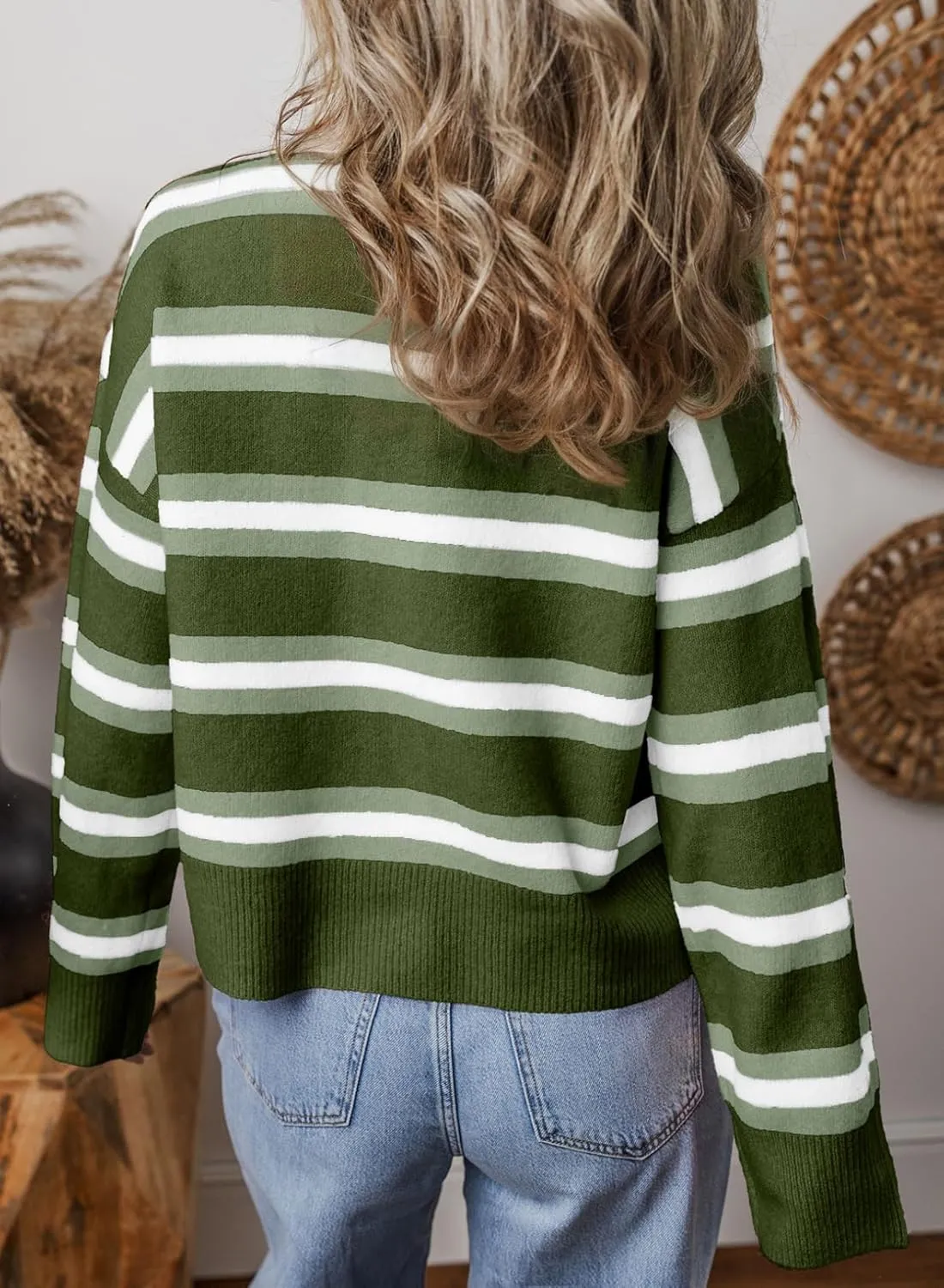 EVALESS Women's Striped Cardigan Sweaters Trendy Lightweight Chunky Knit Cropped Sweaters Outfits Outerwear Coats