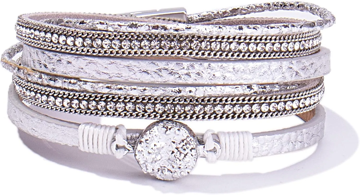 FANCY SHINY Boho Wrap Bracelets Leather Cuff Bracelet Bohemian Jewelry Resin Stone Leather Necklace with Clasp for Women