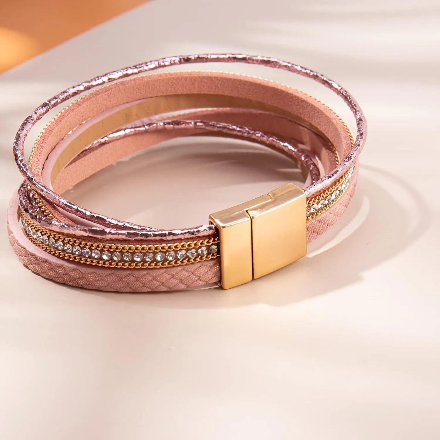 FANCY SHINY Boho Wrap Bracelets Leather Cuff Bracelet Bohemian Jewelry Resin Stone Leather Necklace with Clasp for Women