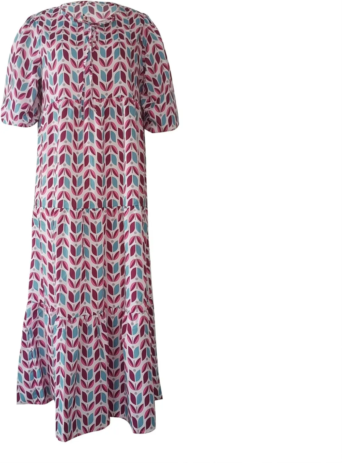 fanmpghleoo Boho Maxi Dresses for Women 2025 Casual Flowy Beach Bohemian Dress Geometric Half Sleeve Tiered Eyelet Dress