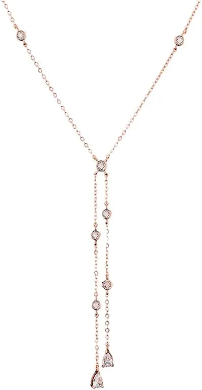 Fashion Layered Y-Shaped Choker Necklace, Geometric Cubic Zirconia Jewelry