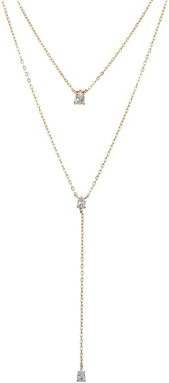 Fashion Layered Y-Shaped Choker Necklace, Geometric Cubic Zirconia Jewelry