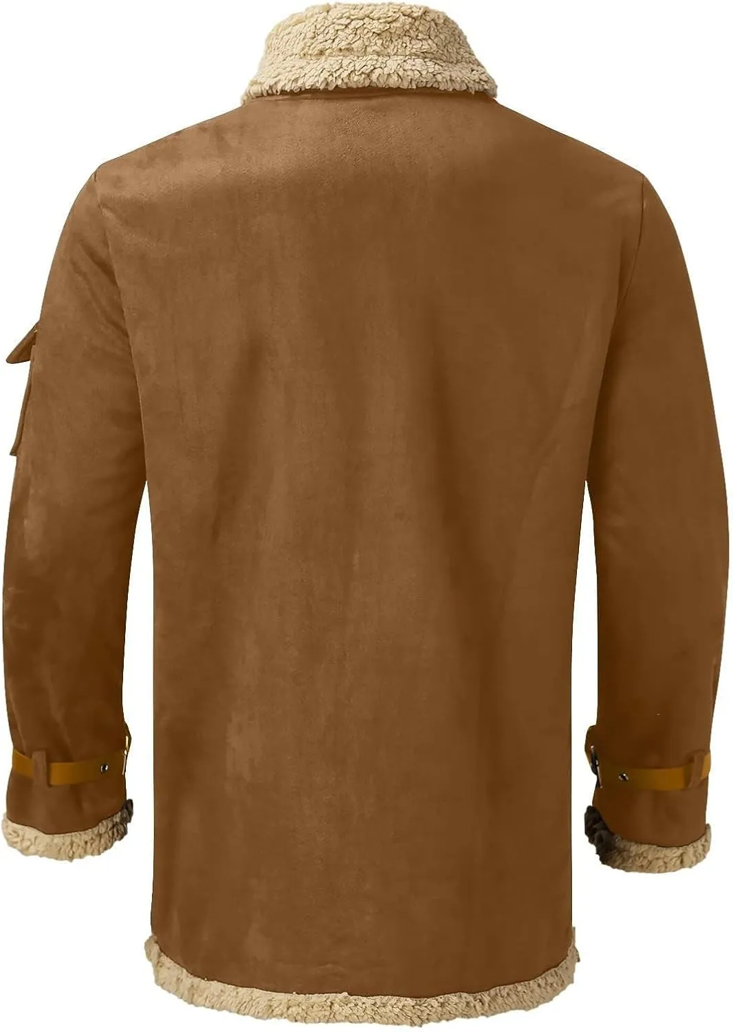 Faux Leather Jackets for Men Cozy Sherpa Fleece Lined Winter Coats Sheepskin Casual Lapel Faux Suede Fur Trench Coat