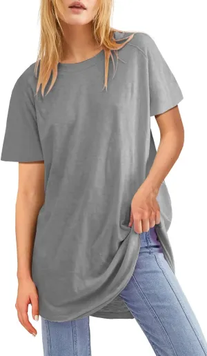 Fisoew Womens Oversized T Shirts Short Sleeve Tunic Tops Crew Neck T-Shirts Summer Casual Loose Fit Basic Tee