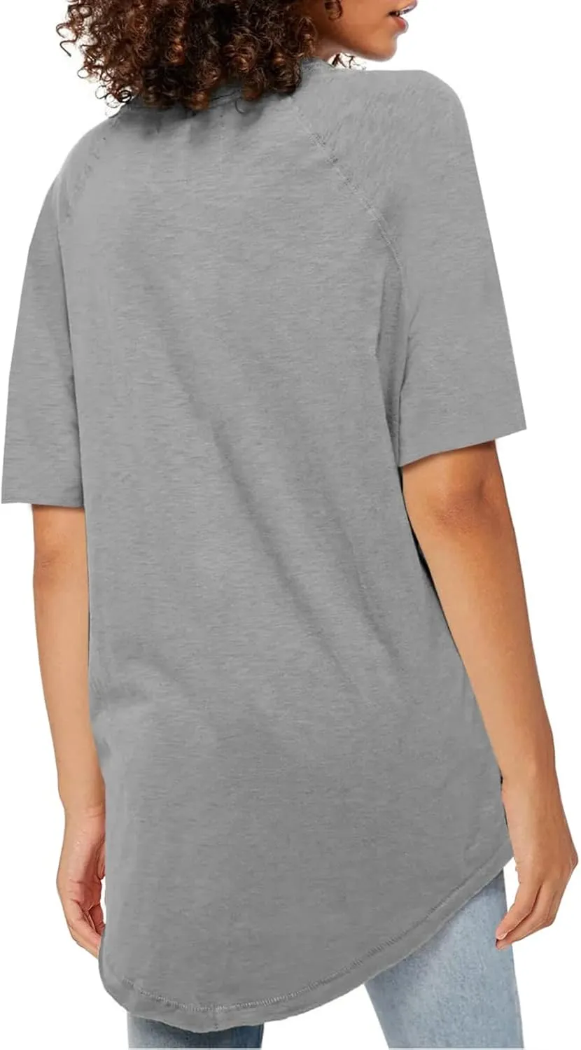 Fisoew Womens Oversized T Shirts Short Sleeve Tunic Tops Crew Neck T-Shirts Summer Casual Loose Fit Basic Tee