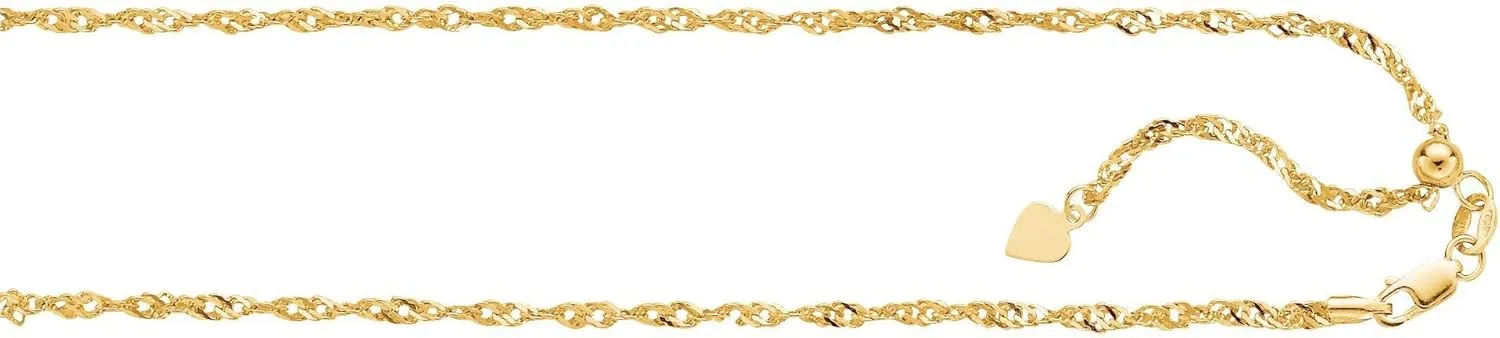 Floreo 14k Yellow Gold or White Gold 1.4mm Singapore Adjustable Chain Necklace