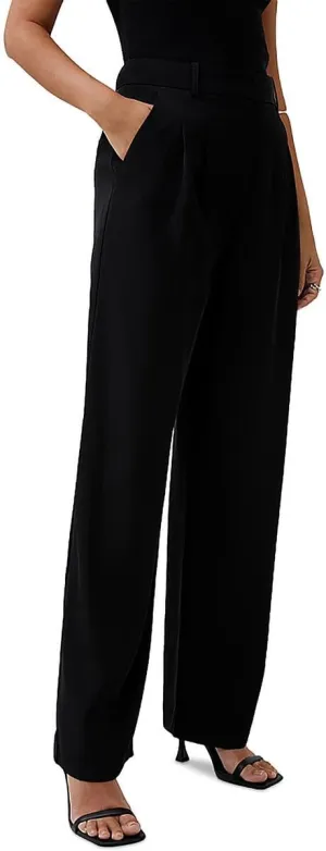 French Connection Womens Harrie High Waist Pleated Trouser Pants Black 4