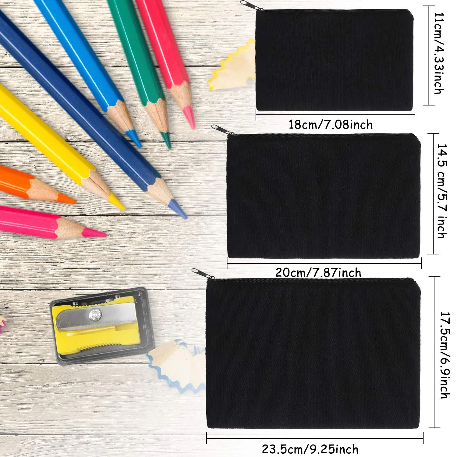 Frienda 12 Pieces Canvas Cosmetic Bag Multipurpose Cosmetic Pouch Zipper Makeup Bags Blank Make Up Purse for Women Travel Organize Storage, Multi Sizes