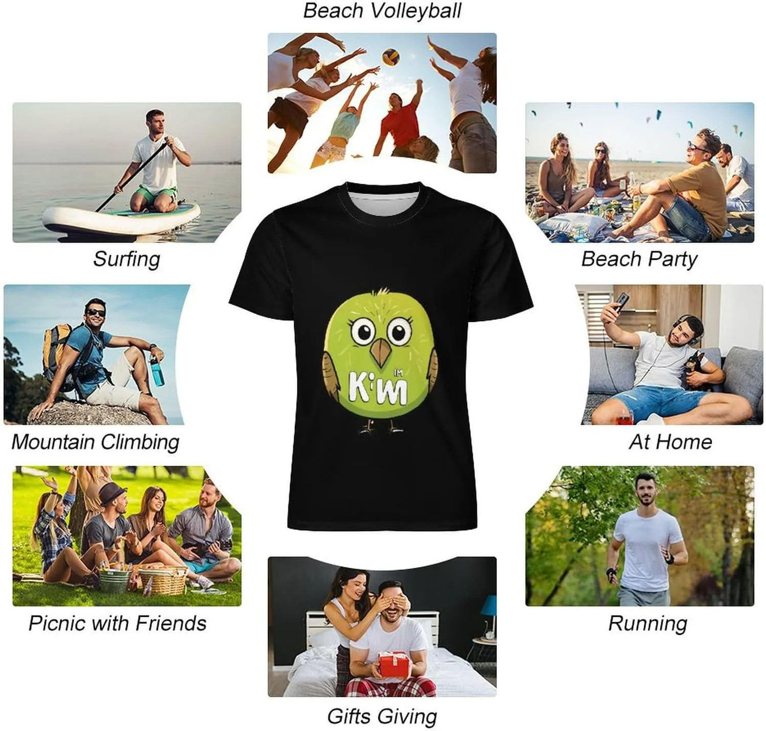 Funny Kiwi Bird Mens T-Shirts Short Sleeve Crew Shirts Summer Tee Top Casual Clothing for Beach Athletic Workout