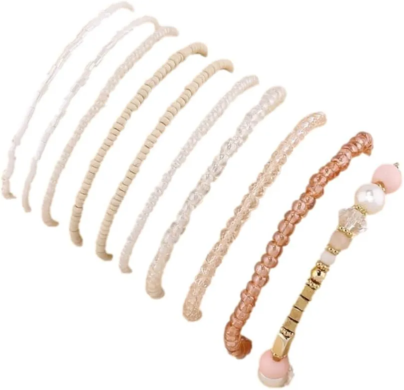 Fuqimanman2020 Boho Multilayer Crystal Beaded Stackable Stretch Bracelets Strand Elestic Simulated Pearl Bohemian for Women Boho Handmade Jewelry