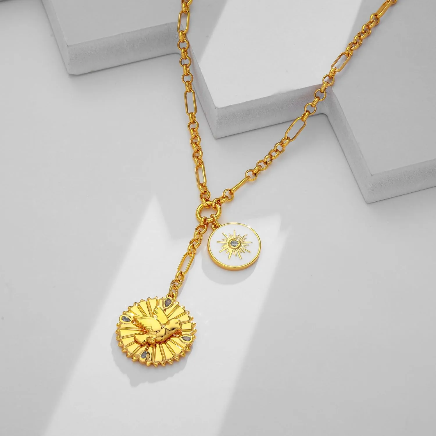 Gold Necklace For Women With Infinity Heart Leaf Sun Pendants Compass Pendant Necklace Heart Necklace Peace Dove Gold Necklace Fashion Jewelry