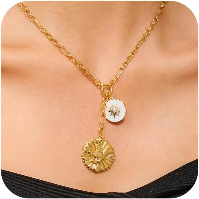 Gold Necklace For Women With Infinity Heart Leaf Sun Pendants Compass Pendant Necklace Heart Necklace Peace Dove Gold Necklace Fashion Jewelry