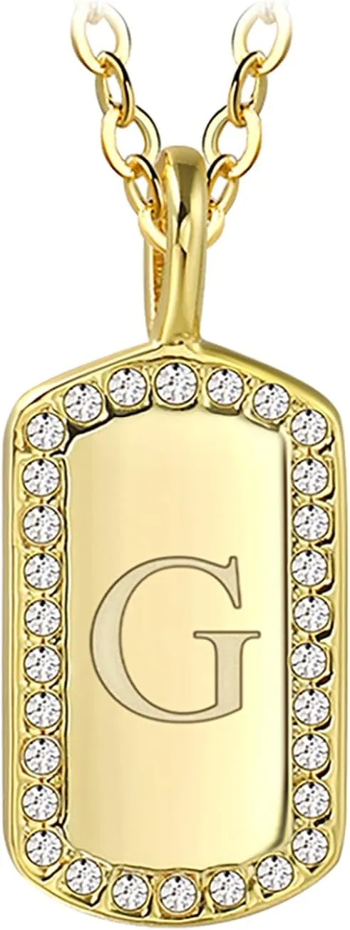Gold Plated Alphabet Pendant Necklace, A to Z Alphabet Pendant Necklace with Cubic Zirconia, Personalized Initial Tag Non-Tarnish for Men and Women