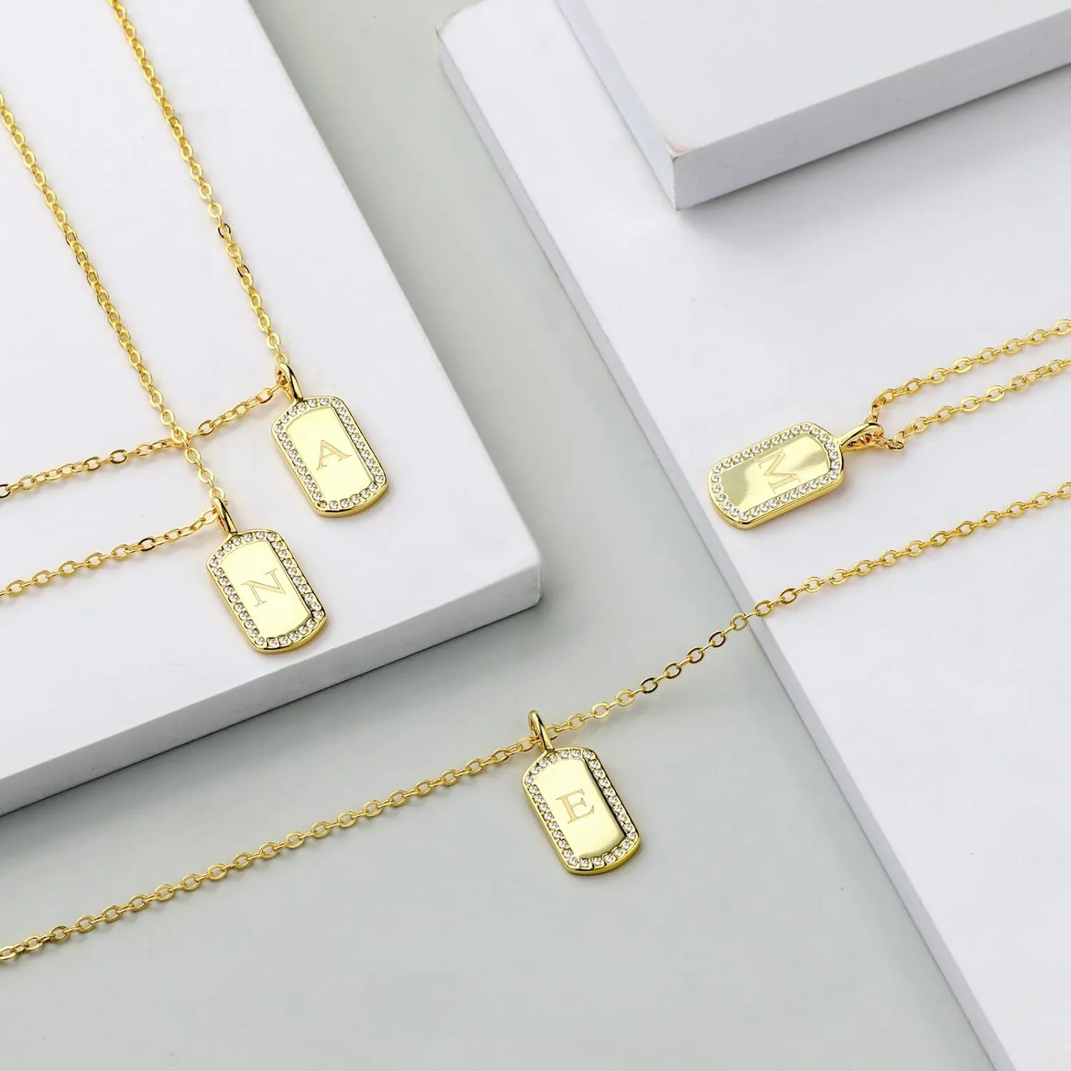 Gold Plated Alphabet Pendant Necklace, A to Z Alphabet Pendant Necklace with Cubic Zirconia, Personalized Initial Tag Non-Tarnish for Men and Women