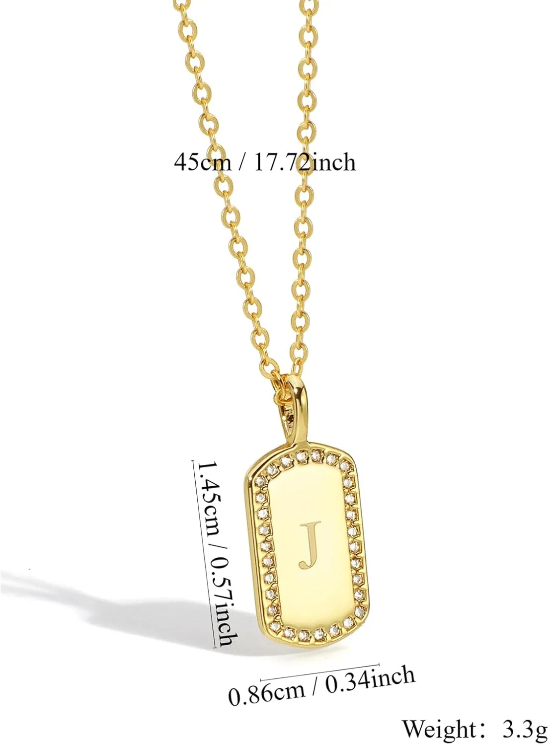 Gold Plated Alphabet Pendant Necklace, A to Z Alphabet Pendant Necklace with Cubic Zirconia, Personalized Initial Tag Non-Tarnish for Men and Women