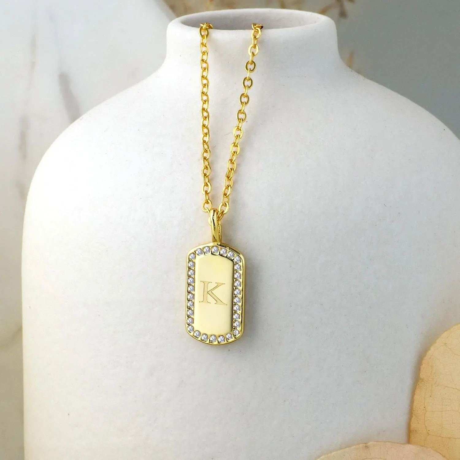 Gold Plated Alphabet Pendant Necklace, A to Z Alphabet Pendant Necklace with Cubic Zirconia, Personalized Initial Tag Non-Tarnish for Men and Women