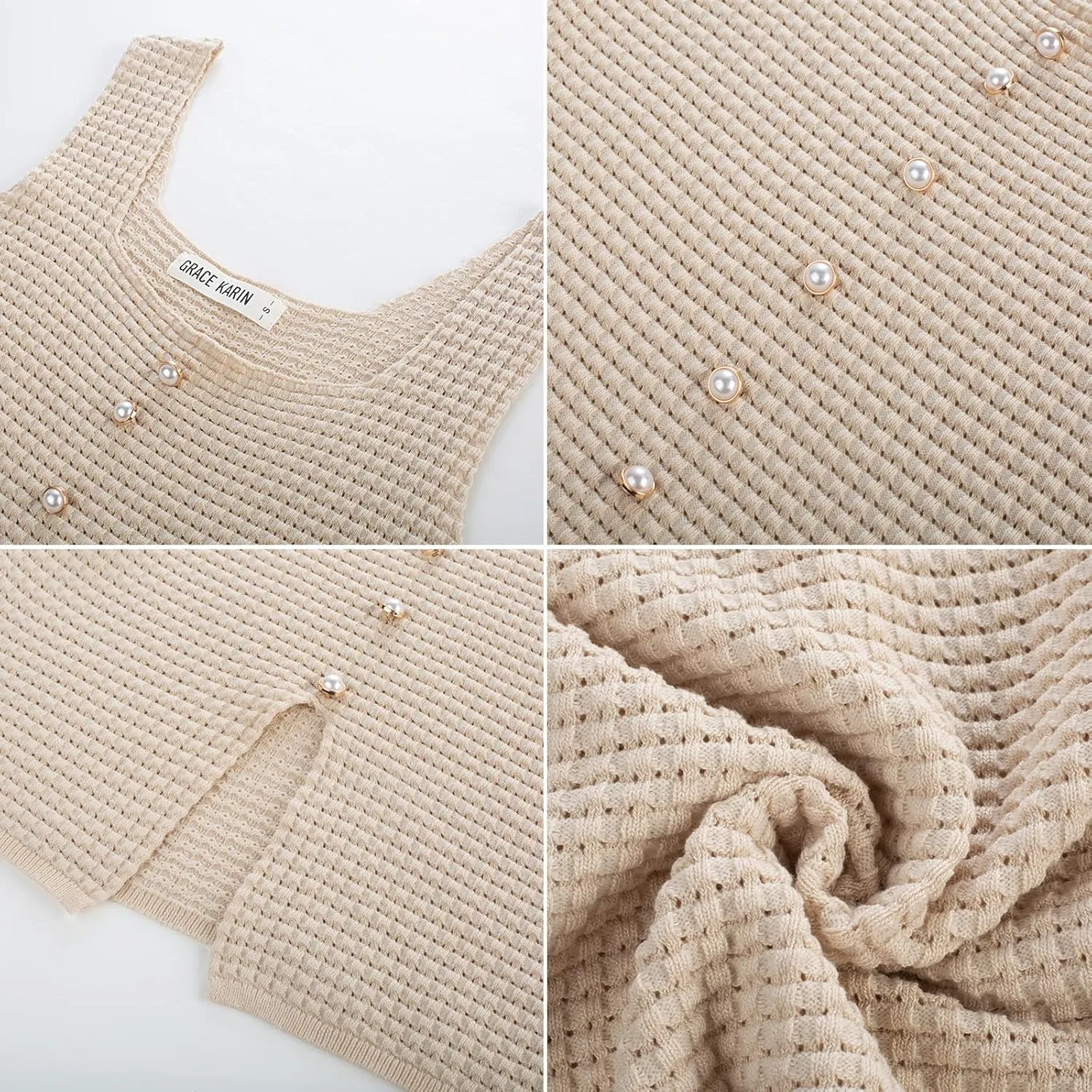 GRACE KARIN Women's 2025 Ribbed Tank Tops Knit Square Neck Sleeveless Sweater Waffle Summer Casual Basic Tanks S-2XL