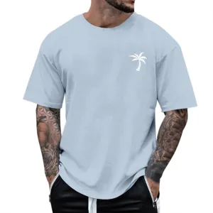 Graphic T Shirts for Man Summer Beach Palm Tree Print Crew Neck Short Sleeve Tees Classic Oversized Heavy Cotton Tops