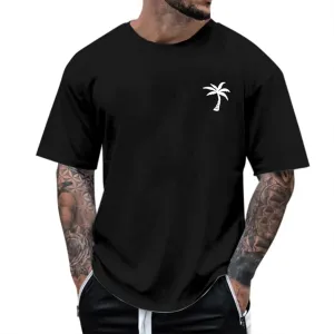 Graphic T Shirts for Man Summer Beach Palm Tree Print Crew Neck Short Sleeve Tees Classic Oversized Heavy Cotton Tops