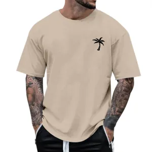 Graphic T Shirts for Man Summer Beach Palm Tree Print Crew Neck Short Sleeve Tees Classic Oversized Heavy Cotton Tops
