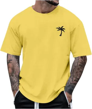 Graphic T Shirts for Man Summer Beach Palm Tree Print Crew Neck Short Sleeve Tees Classic Oversized Heavy Cotton Tops