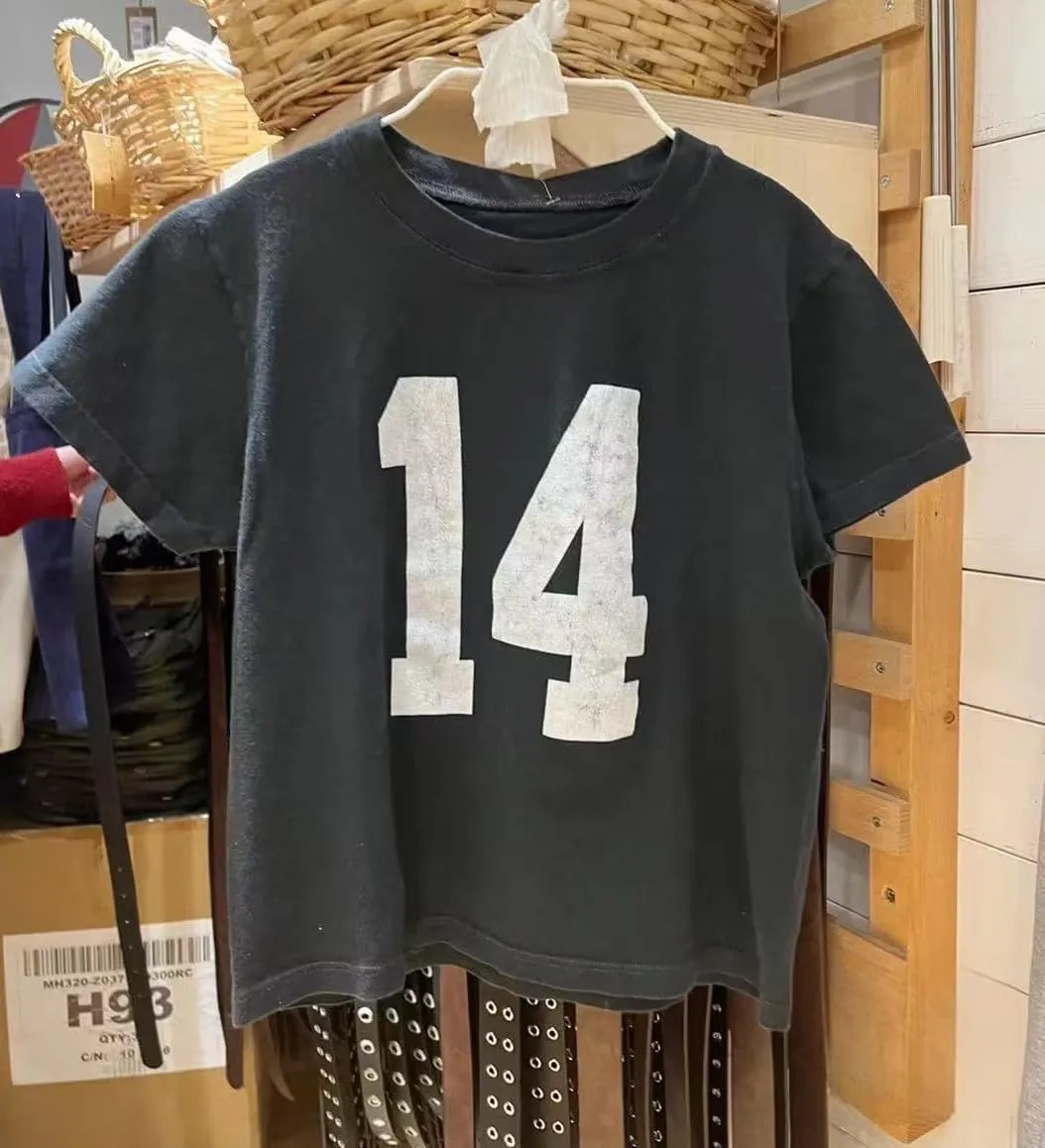 Graphic Tees for Women Number 14 Fitted Jersey Short Sleeve Crewneck Crop Tops Y2K Baby Tee Tops