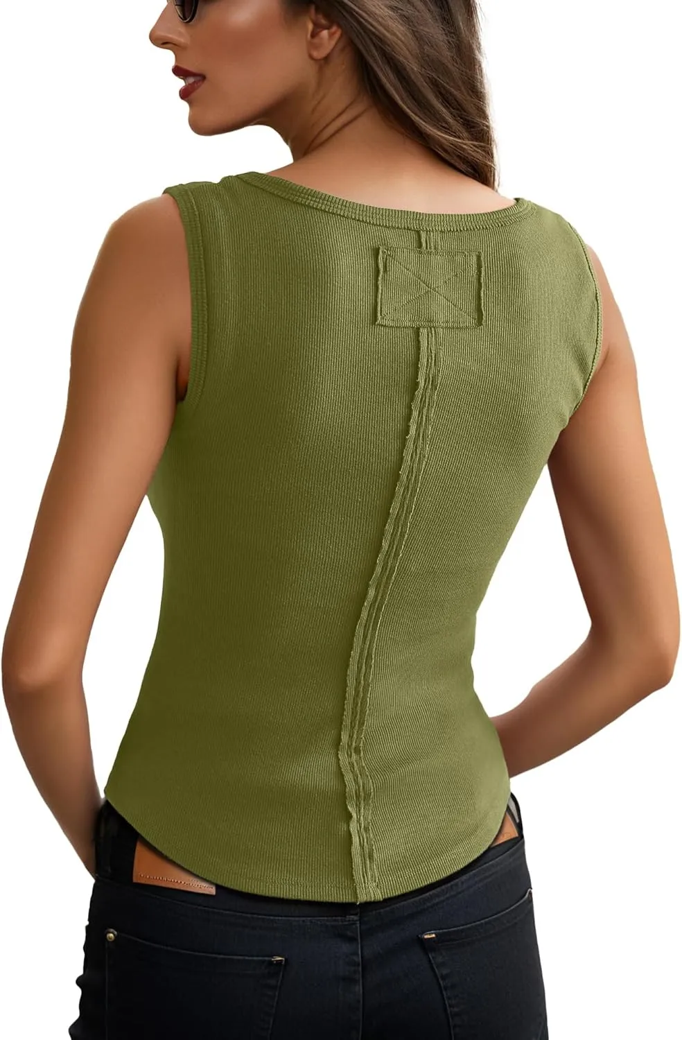 GRECERELLE Cotton Tank Tops for Women 2025 Ribbed Square Neck Sleeveless T Shirts Summer