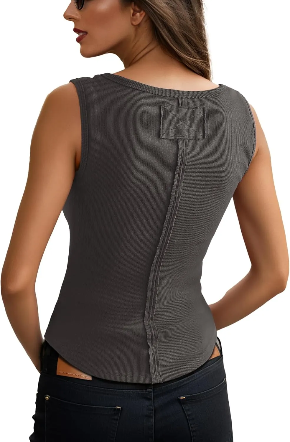 GRECERELLE Cotton Tank Tops for Women 2025 Ribbed Square Neck Sleeveless T Shirts Summer