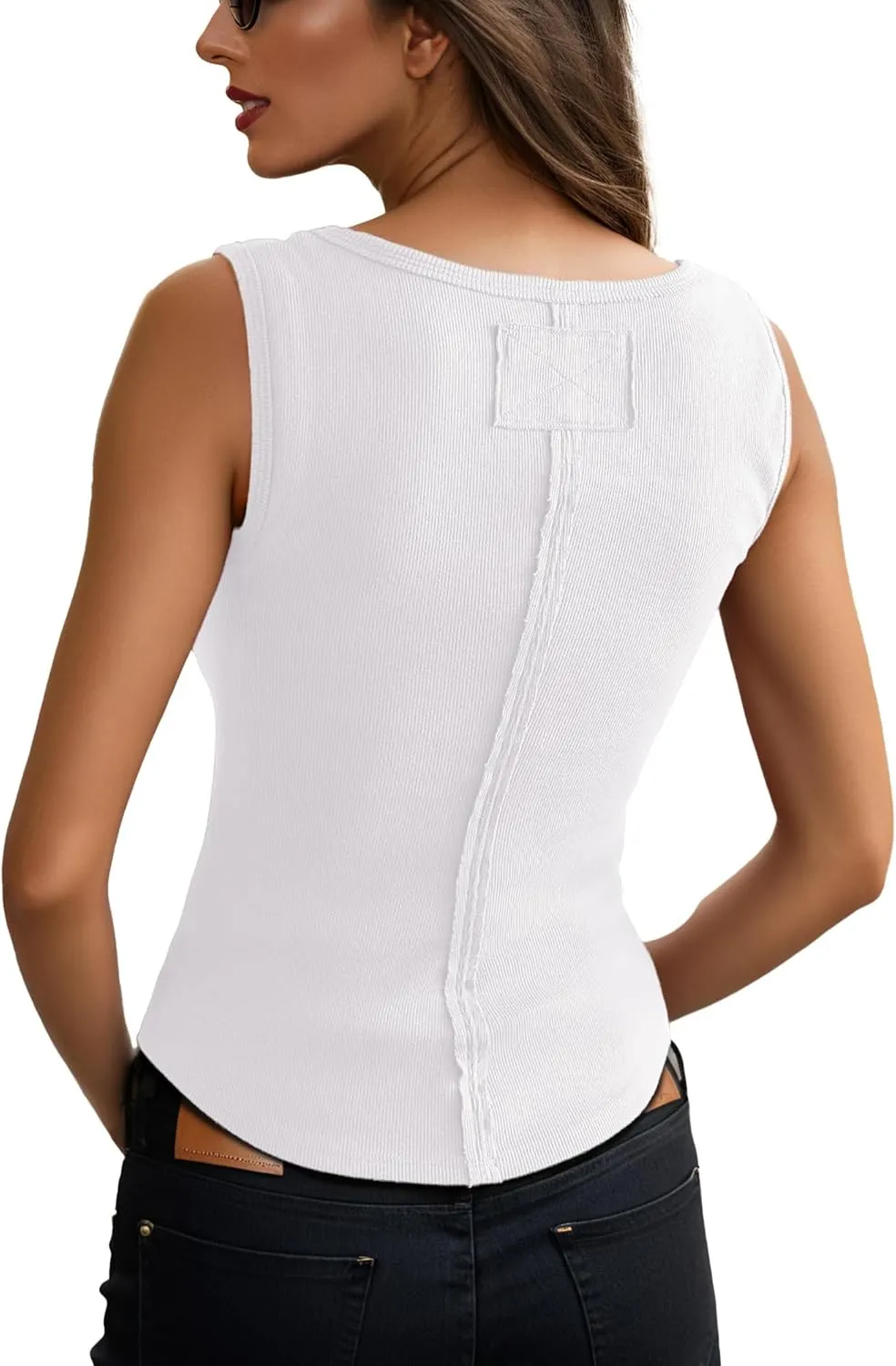 GRECERELLE Cotton Tank Tops for Women 2025 Ribbed Square Neck Sleeveless T Shirts Summer