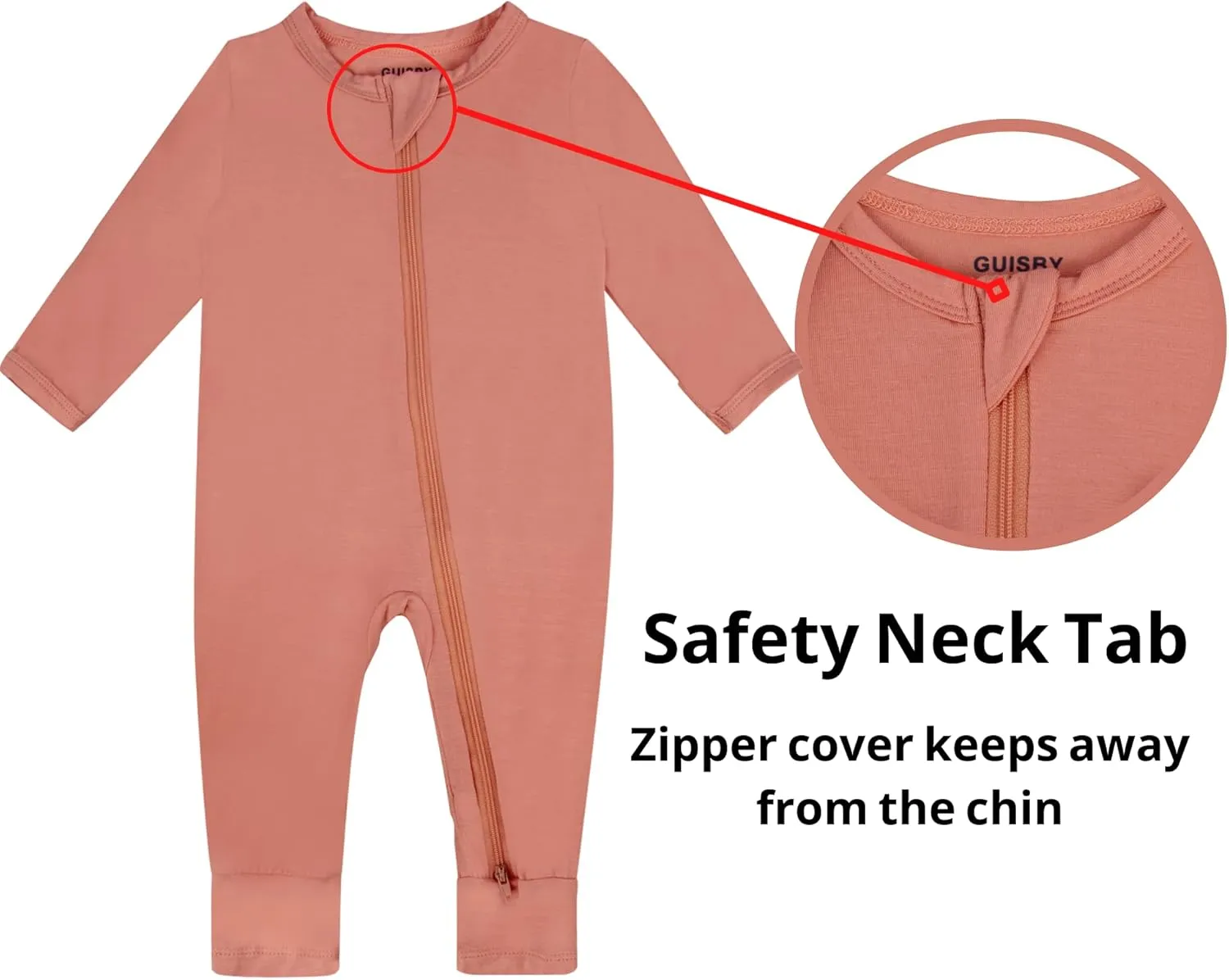 GUISBY Baby Footless Rompers, Rayon Pajamas 2 Way Zipper with Long Sleeve Sleeper