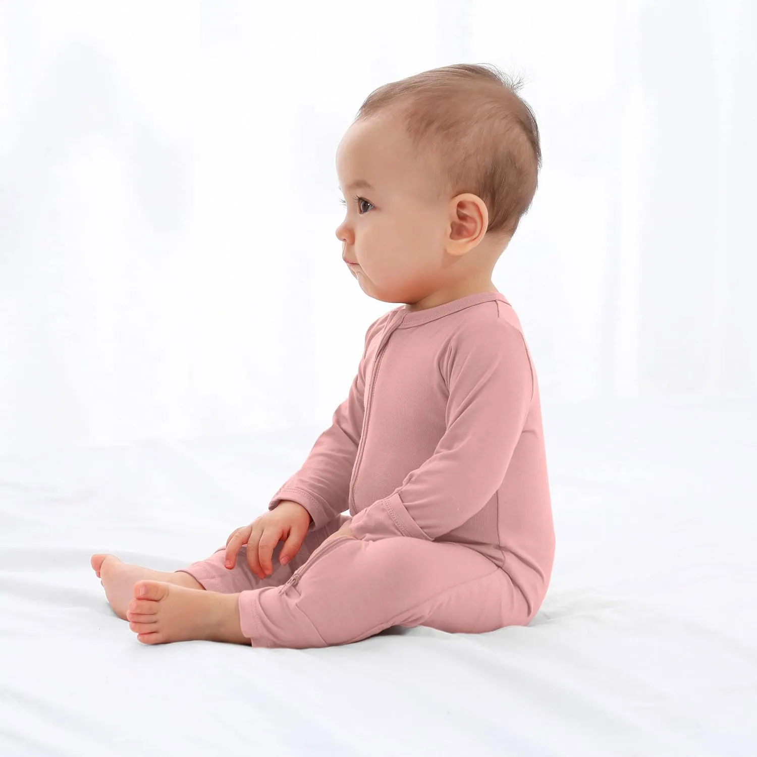 GUISBY Baby Footless Rompers, Rayon Pajamas 2 Way Zipper with Long Sleeve Sleeper