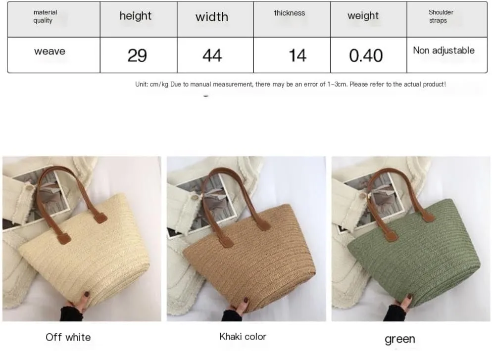 Handbag Straw Bag 2024 New Holiday Beach Straw Bag Woven Vegetable Basket Commuting Tote Bucket Straw Bags(Beige)