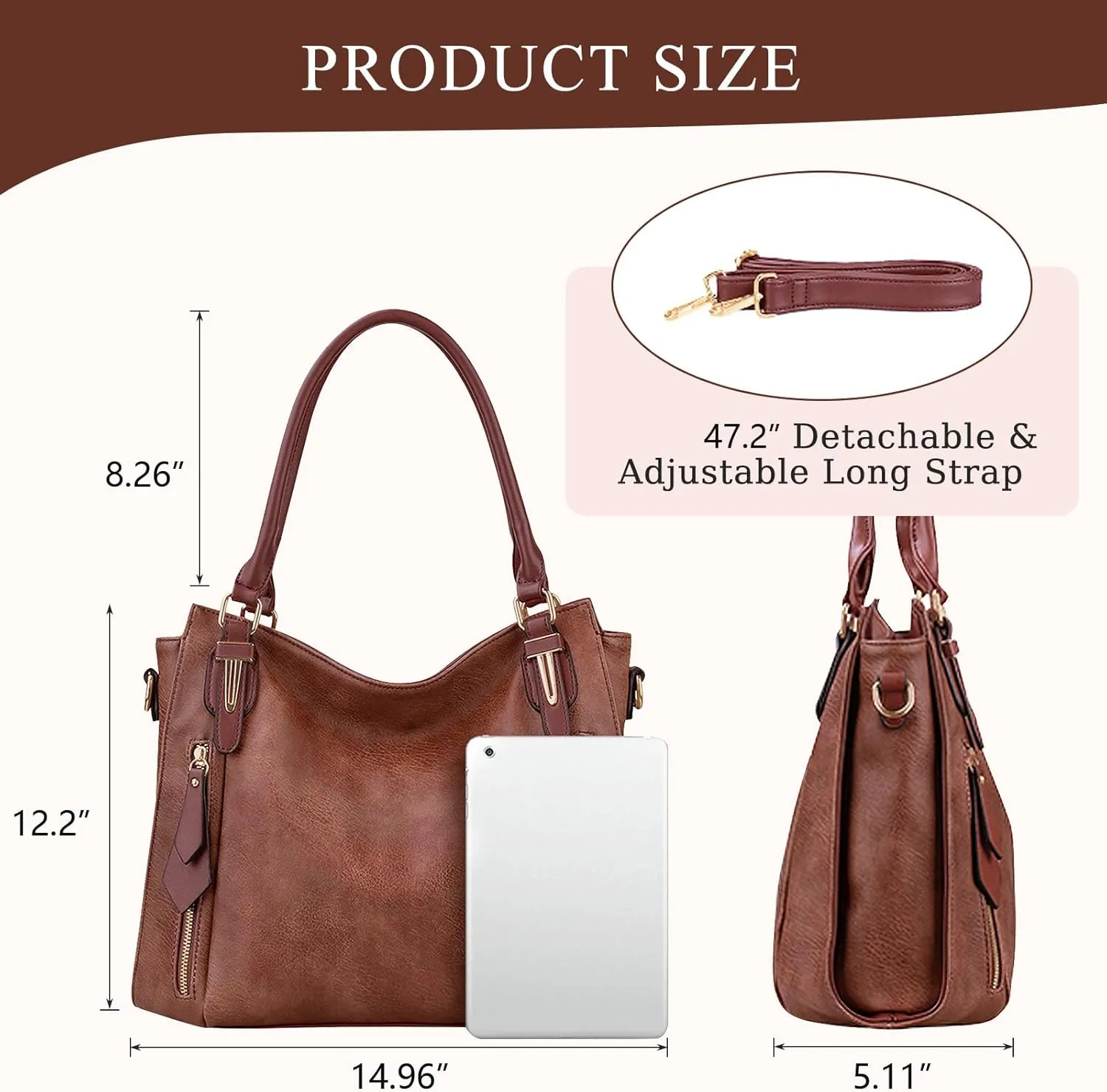 Handbags for Women Faux Leather Top Handle Shoulder Bags with Detachable Strap Medium Size