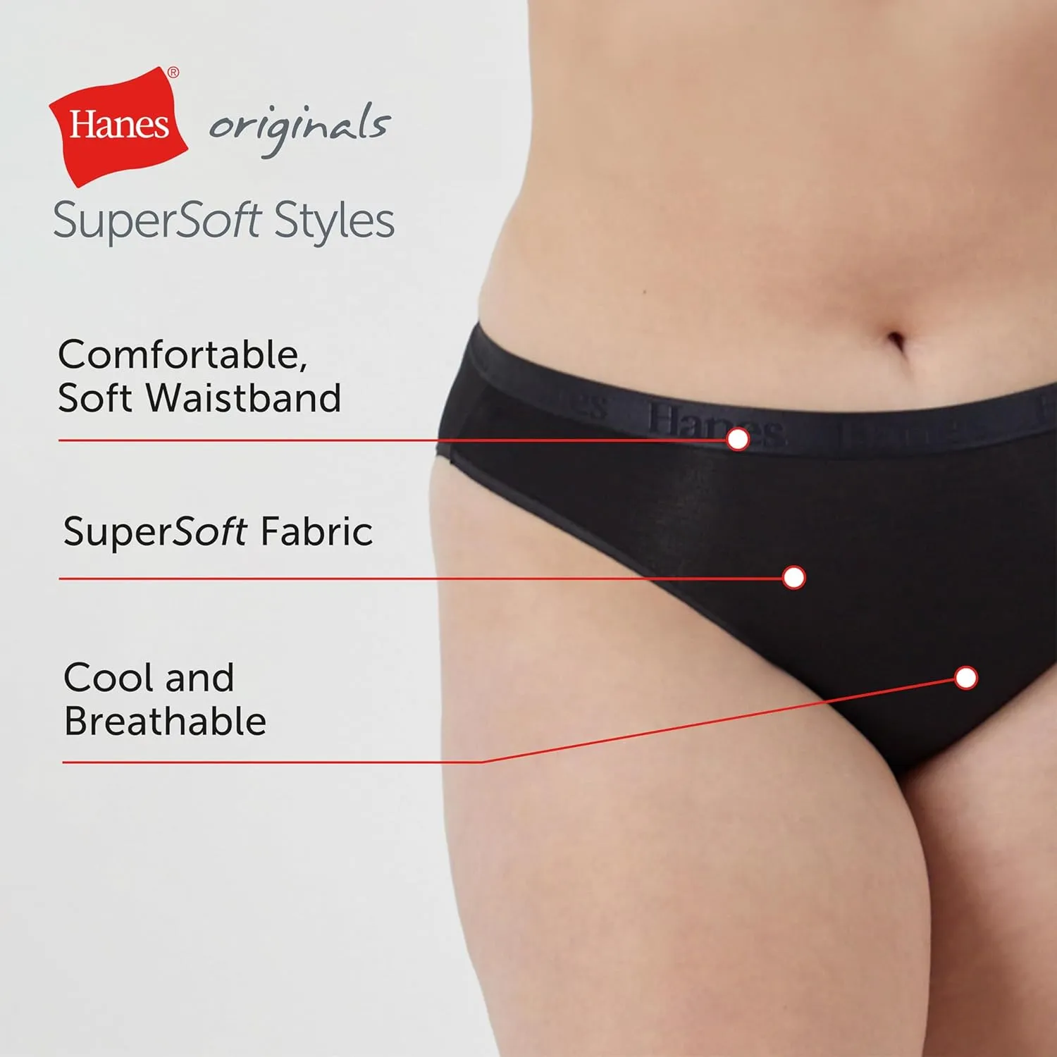 Hanes Women's Originals Ultra Supersoft Bikini Underwear, 5-Pack, Viscose From Bamboo Bikini