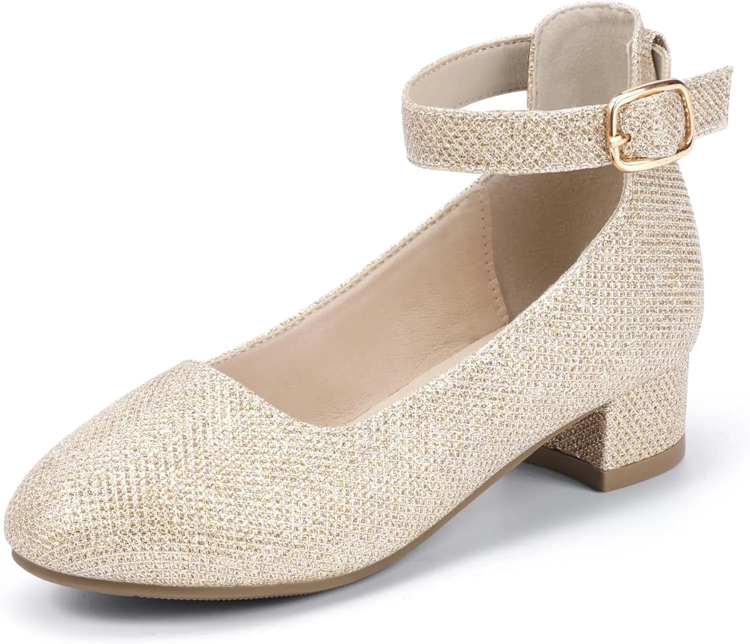 Hehainom Girls Dress Shoes Ankle Strap Flower Girl Heels for Little Big Kids Heels Wedding Church Party Shoes