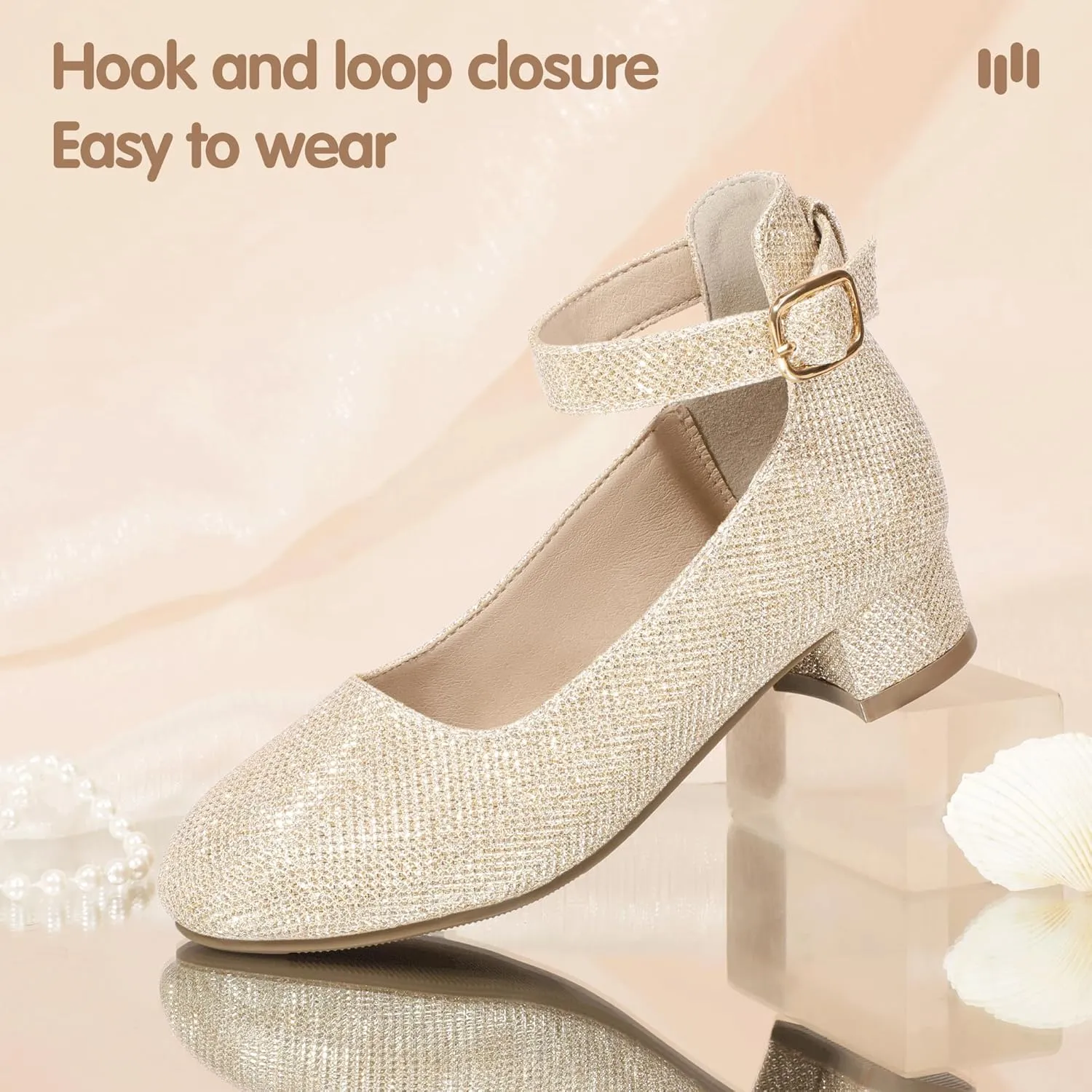 Hehainom Girls Dress Shoes Ankle Strap Flower Girl Heels for Little Big Kids Heels Wedding Church Party Shoes