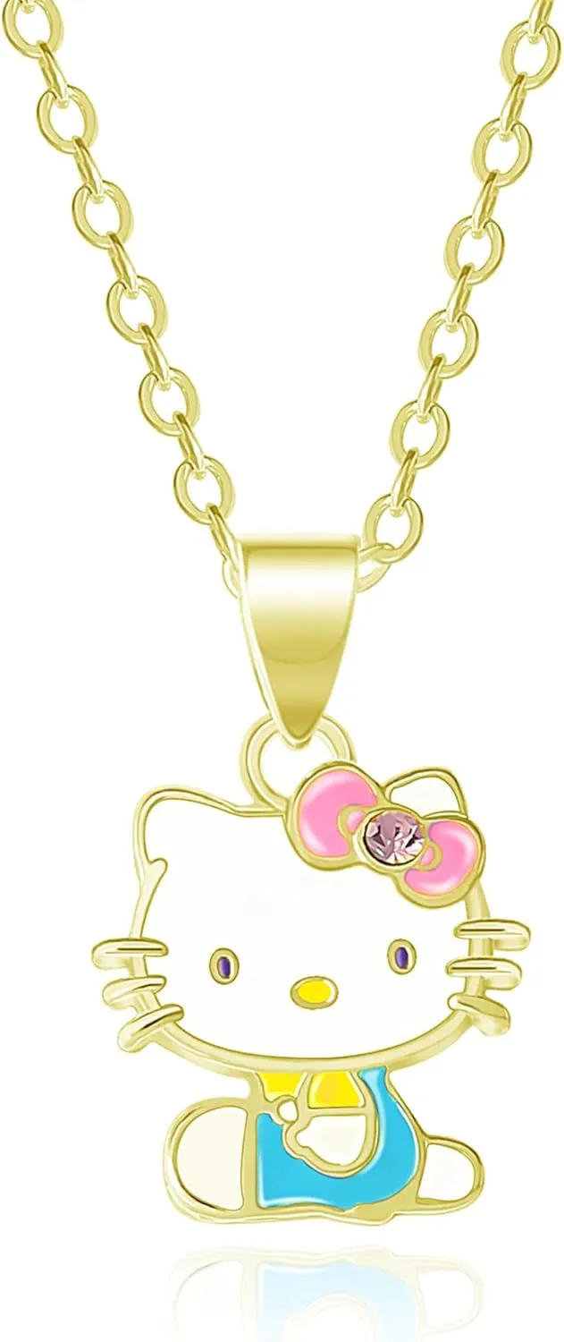 Hello Kitty Sanrio Women's Necklace Collection  18" 18kt Gold Flash-Plated Necklaces with Rainbow, Enamel, and Crystal Pendants, Officially Licensed