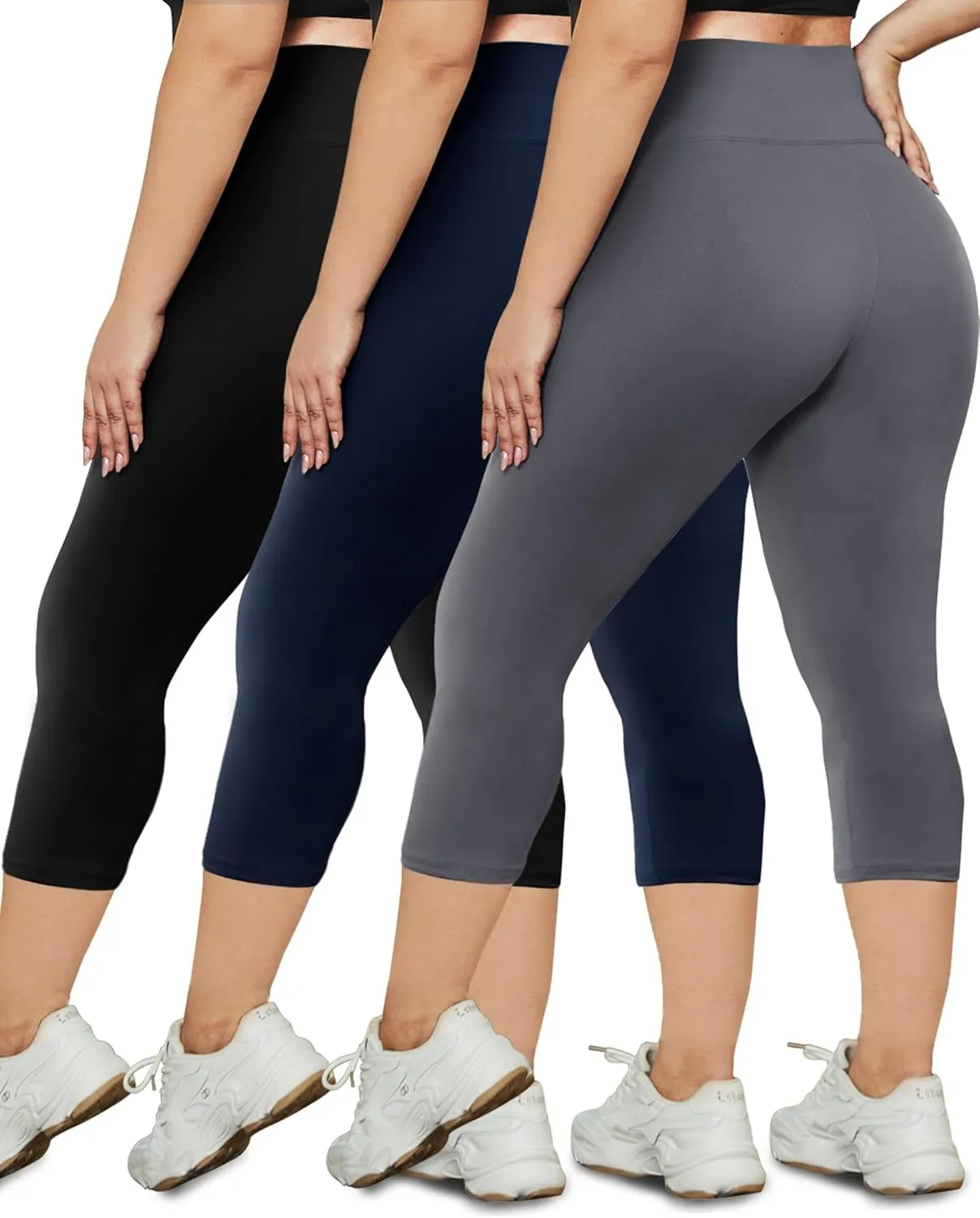 HLTPRO 3 Pack Plus Size Capri Leggings for Women(X-Large - 4X)- High Waist Stretchy Soft Pants for Workout Running Yoga