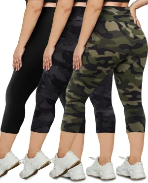 HLTPRO 3 Pack Plus Size Capri Leggings for Women(X-Large - 4X)- High Waist Stretchy Soft Pants for Workout Running Yoga