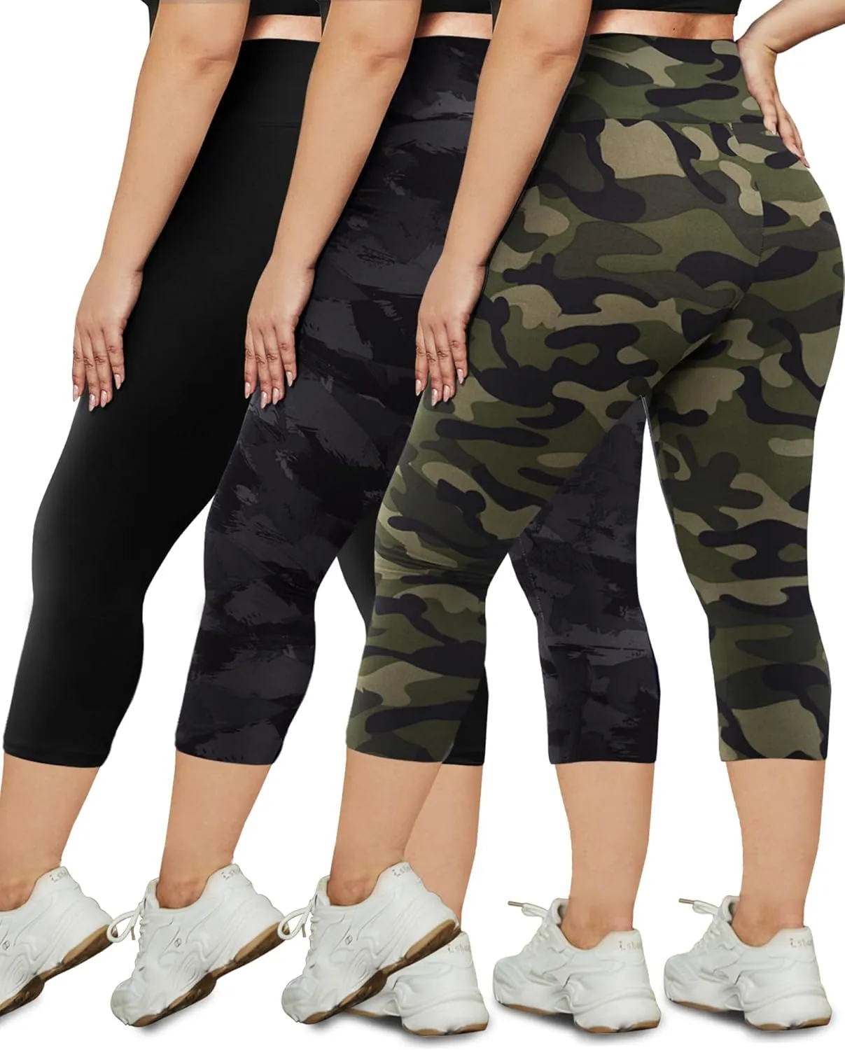 HLTPRO 3 Pack Plus Size Capri Leggings for Women(X-Large - 4X)- High Waist Stretchy Soft Pants for Workout Running Yoga