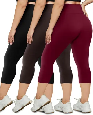 HLTPRO 3 Pack Plus Size Capri Leggings for Women(X-Large - 4X)- High Waist Stretchy Soft Pants for Workout Running Yoga
