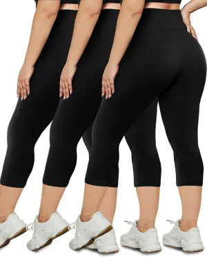 HLTPRO 3 Pack Plus Size Capri Leggings for Women(X-Large - 4X)- High Waist Stretchy Soft Pants for Workout Running Yoga