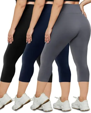 HLTPRO 3 Pack Plus Size Capri Leggings for Women(X-Large - 4X)- High Waist Stretchy Soft Pants for Workout Running Yoga