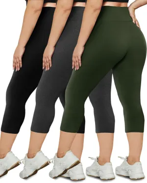 HLTPRO 3 Pack Plus Size Capri Leggings for Women(X-Large - 4X)- High Waist Stretchy Soft Pants for Workout Running Yoga