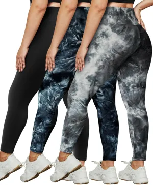 HLTPRO 3 Pack Plus Size Leggings for Women(X-Large - 4X)- High Waist Stretchy Soft Pants for Workout Running Yoga